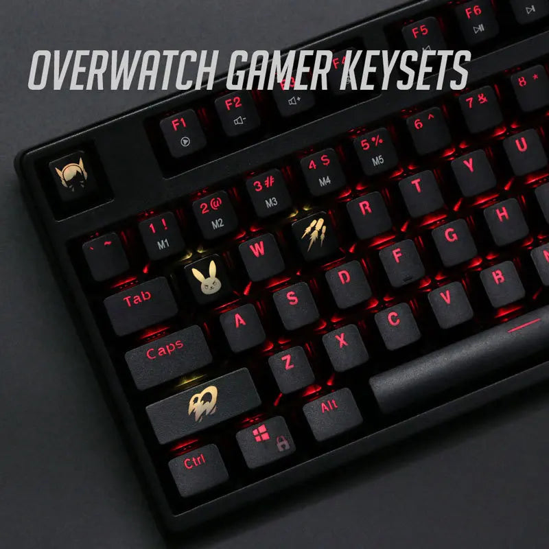 Capuchons de touches rétroéclairés OW pièces/ensemble, capuchons de touches gravés en ABS, transparents, pour clavier mécanique Overwatch gamer, ANSI noir, 4 pièces/ensemble