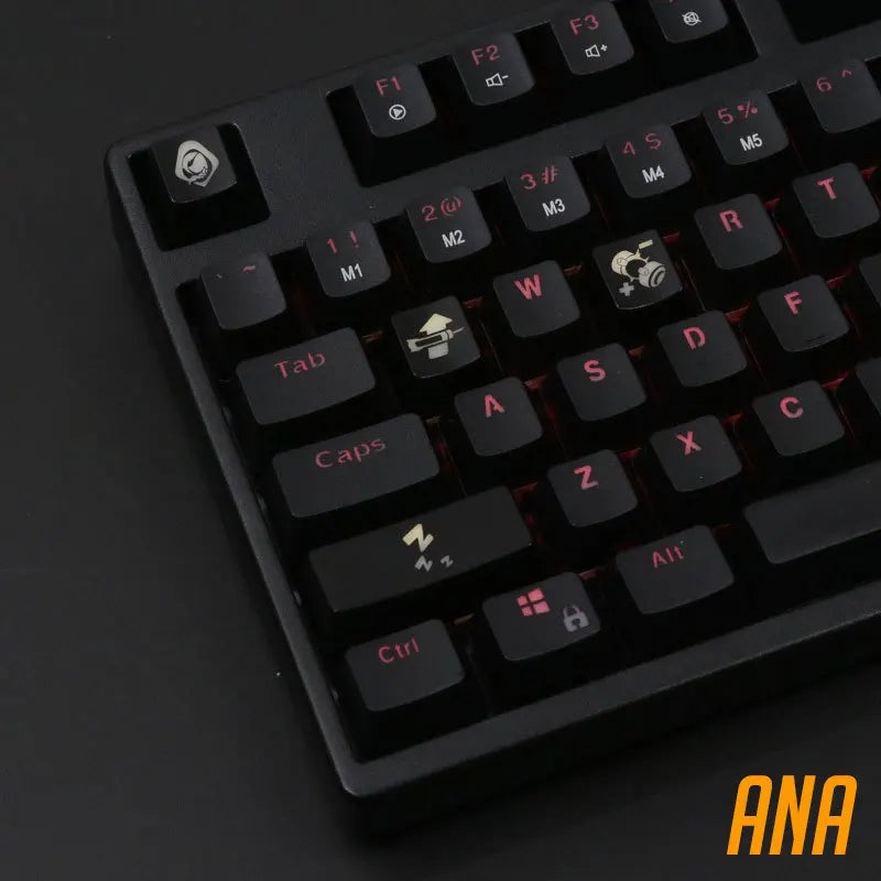 Capuchons de touches rétroéclairés OW pièces/ensemble, capuchons de touches gravés en ABS, transparents, pour clavier mécanique Overwatch gamer, ANSI noir, 4 pièces/ensemble