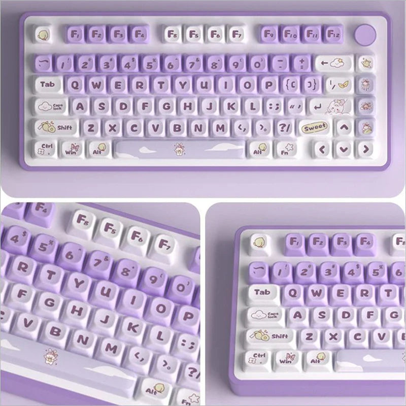 Capuchons de touches de clavier en PBT, 138 touches, thème lapin violet, profil MOT, par Sublimation, pour commutateurs Cherry Gateron MX, clavier mécanique