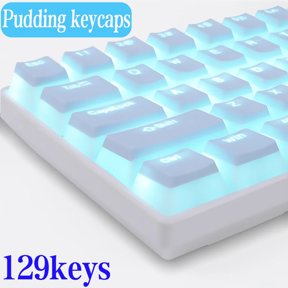 129Keys Pudding Taustiņu vāciņš OEM ABS komplekta atslēgas vāciņš Ergonomisks jauks atslēgas vāciņš aizmugurgaismojums Mx profila mehāniskās tastatūras komplekta taustiņu vāciņiem