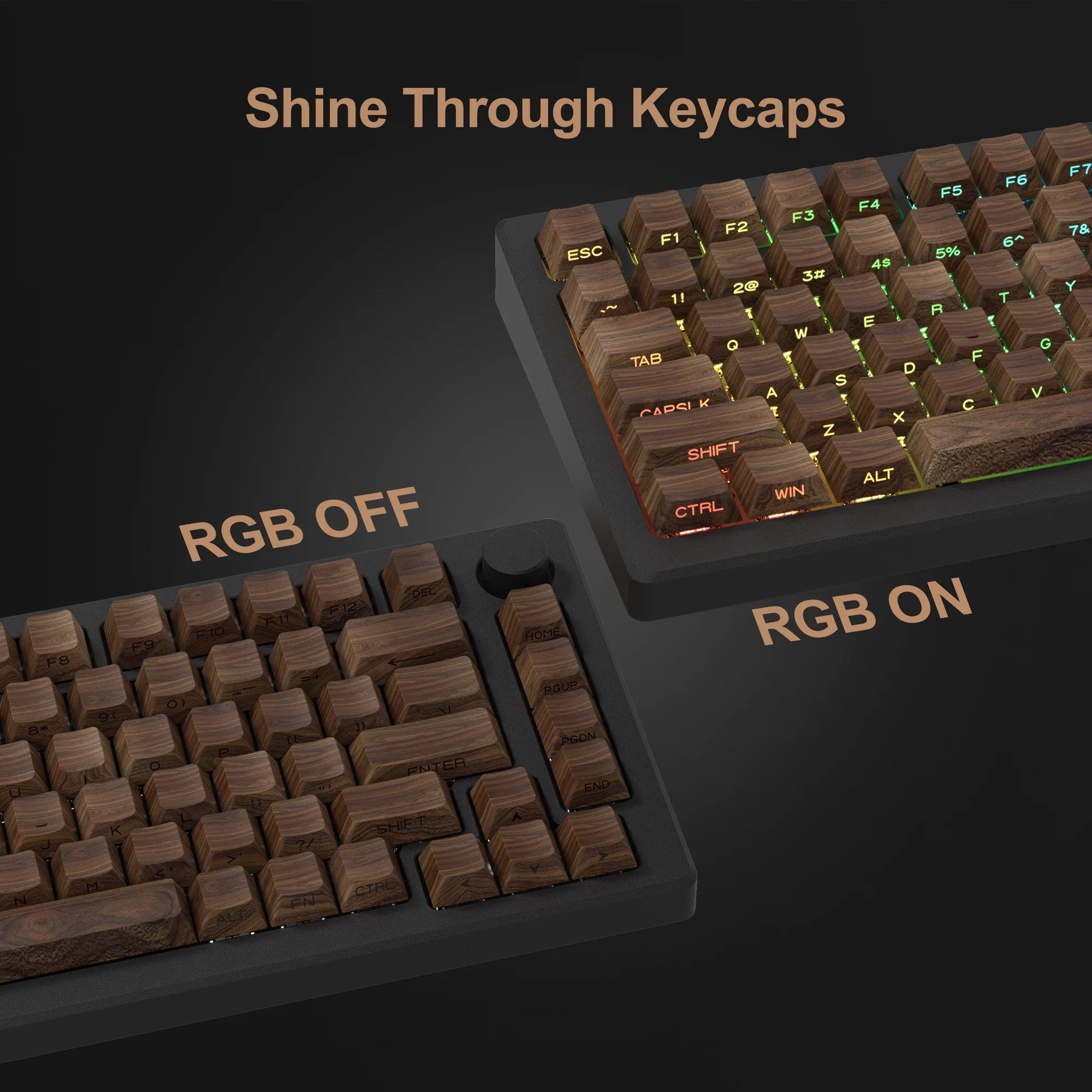 Capuchons de touches en PBT, 136 touches, motif en bois imprimé sur le côté, rétroéclairé sur 5 côtés, profil Cherry rvb, pour clavier mécanique Cherry MX Gamer