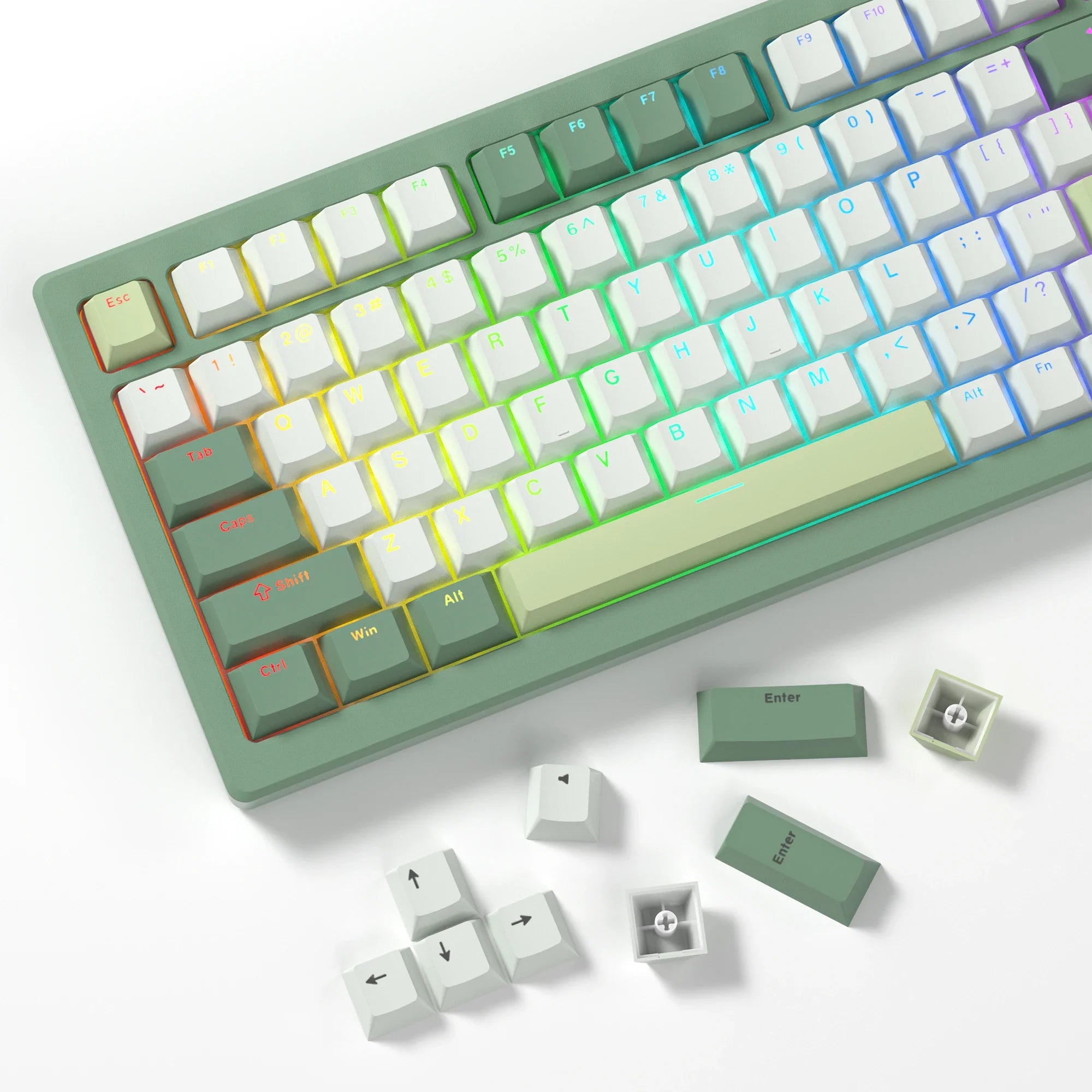 Capuchons de touches de clavier en PBT, 140 touches, vert et blanc, rvb, Double injection, profil Cherry, pour commutateurs MX, clavier de jeu mécanique
