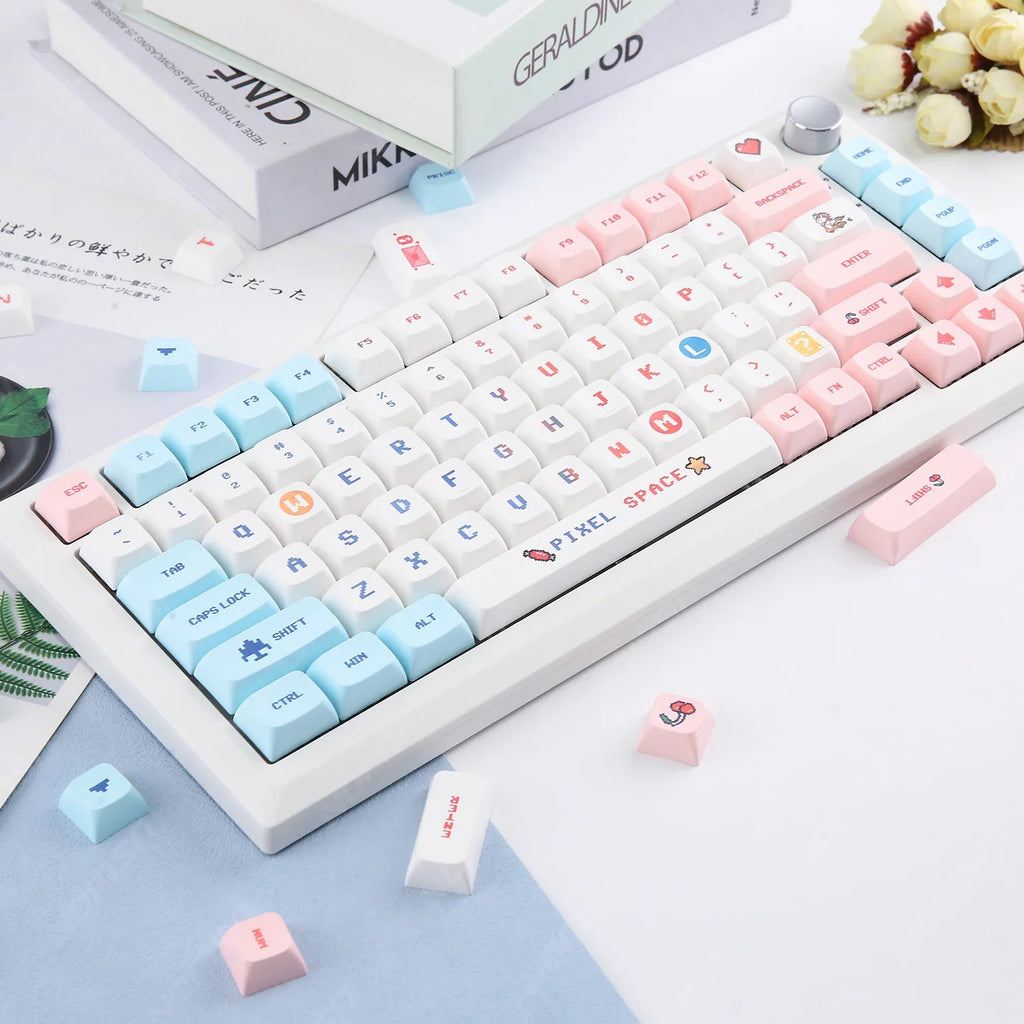 Candy Coloré 124 Keycaps XDA PBT Cartoon Keyboard Dye Sublimation pour DIY Custom Mechanical Gaming Kit de Keycaps Résistant à l'usure