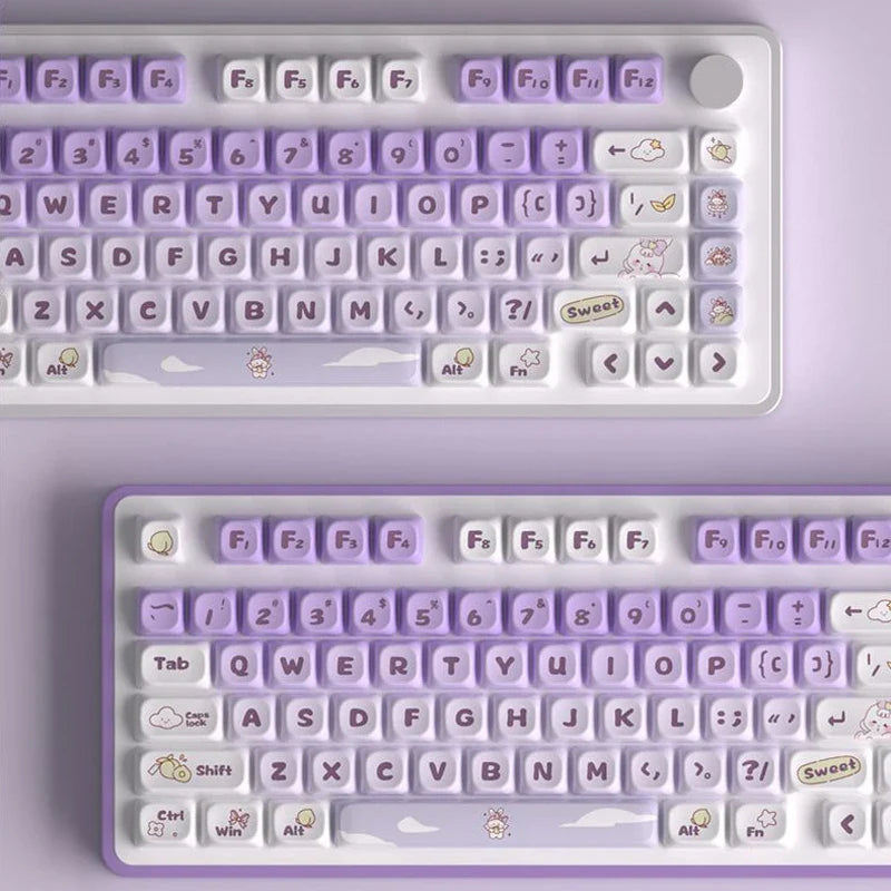 Capuchons de touches de clavier en PBT, 138 touches, thème lapin violet, profil MOT, par Sublimation, pour commutateurs Cherry Gateron MX, clavier mécanique