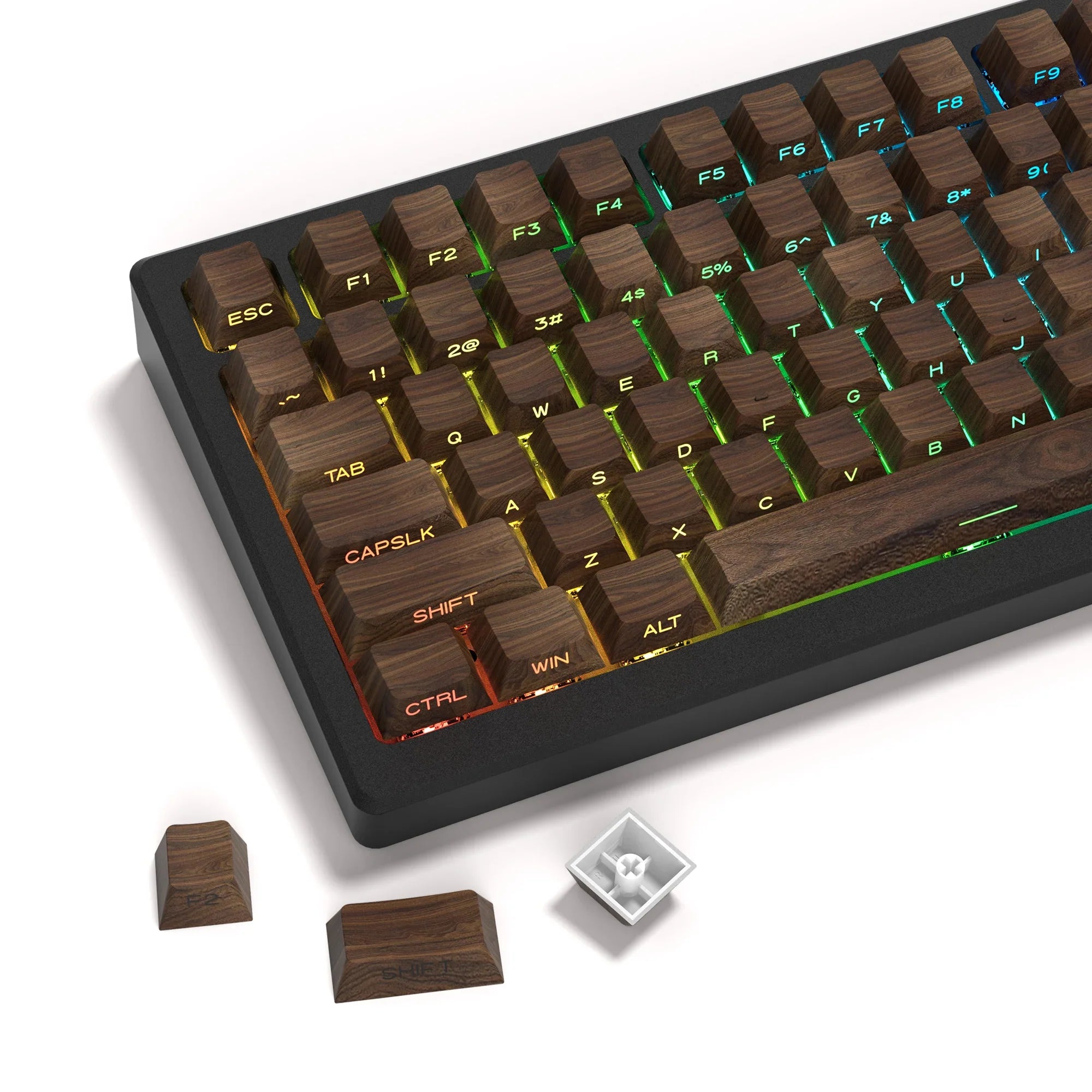 Capuchons de touches en PBT, 136 touches, motif en bois imprimé sur le côté, rétroéclairé sur 5 côtés, profil Cherry rvb, pour clavier mécanique Cherry MX Gamer