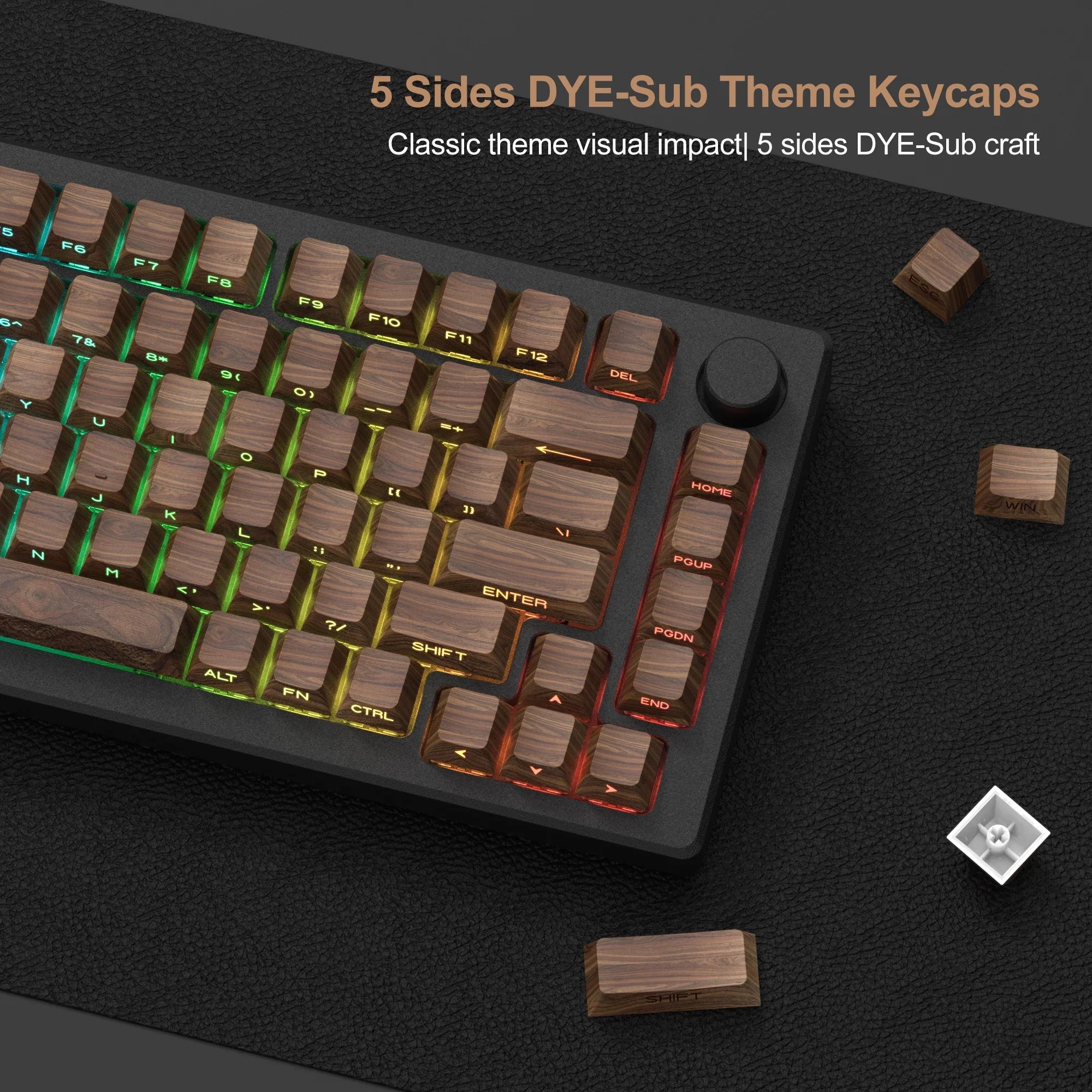 Capuchons de touches en PBT, 136 touches, motif en bois imprimé sur le côté, rétroéclairé sur 5 côtés, profil Cherry rvb, pour clavier mécanique Cherry MX Gamer