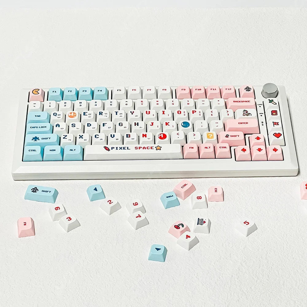 Candy Coloré 124 Keycaps XDA PBT Cartoon Keyboard Dye Sublimation pour DIY Custom Mechanical Gaming Kit de Keycaps Résistant à l'usure