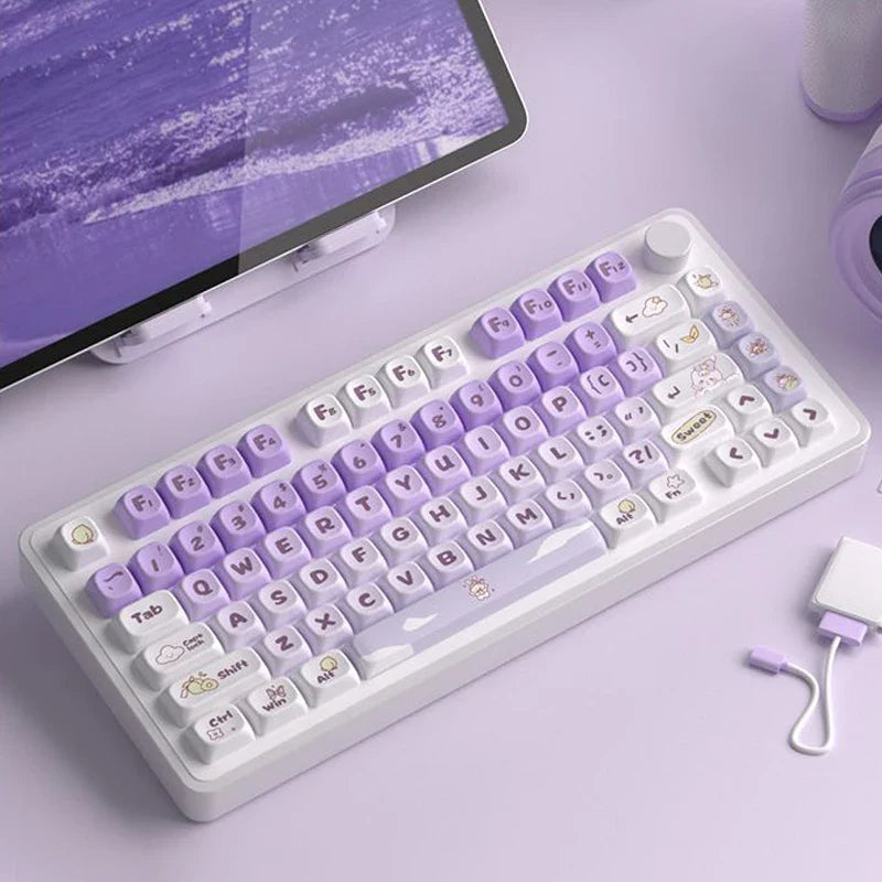 Capuchons de touches de clavier en PBT, 138 touches, thème lapin violet, profil MOT, par Sublimation, pour commutateurs Cherry Gateron MX, clavier mécanique
